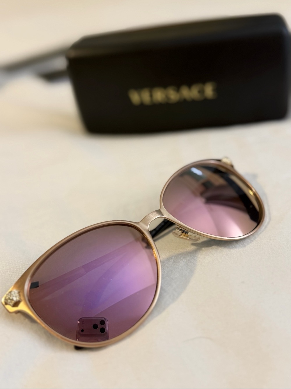 Versace Gold Frame Sunglasses with Pink Gradient Lenses
